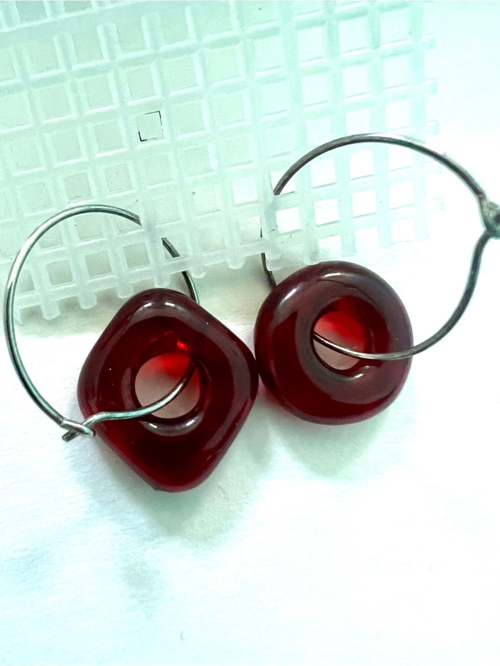 Art Glass  Red  Hoop Lightweight One of a Kind Earrings